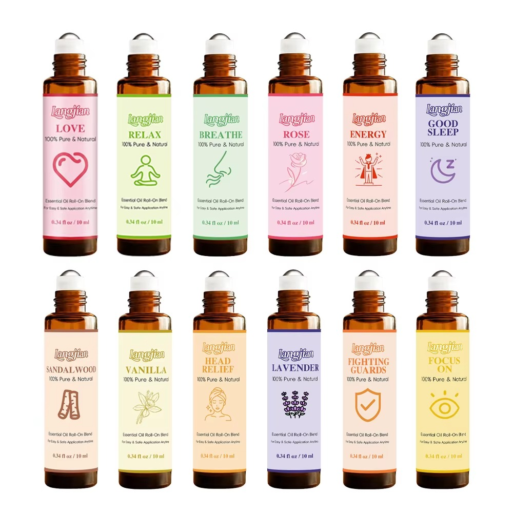 Essential Oil Roll on - Headaches Relief, Mood Booster & Better Sleep With 10ml Roller Bottles